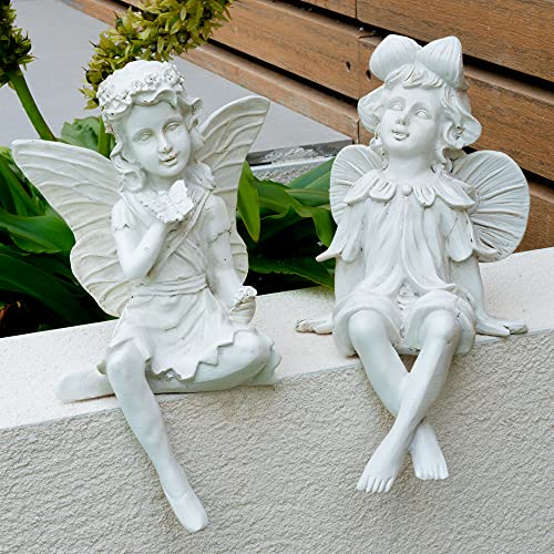 Pelle & Sol Lot de 2 statues de jardin féérique ailées en résine pour intérieur ou extérieur Cover