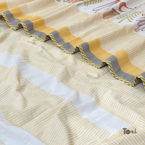Image of TOAIArt Premium Jaipuri Dohar | AC Blanket Summer Quilt | Hand Block Printed | 3 Layers | Reversible | 150GSM 100% Mulmul Cotton | 100% Cotton Flannel Filling | Single 60 inch X 90 inch |Yellow Polka Homes