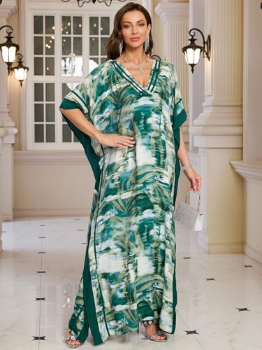 Image of KECVOT Kaftan Dresses for Women V-Neck Print Swimsuit Cover Up Plus Size Beach Caftan Lounge Dress