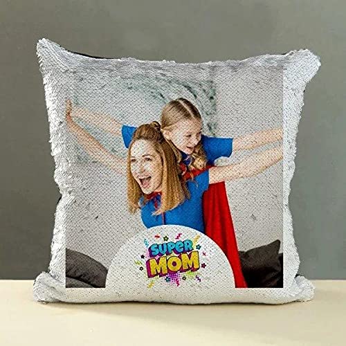 FUN2SHH Mothers Day Special Magic Cushion/Super Mom Personalized Sequin Cushion (16 * 16)