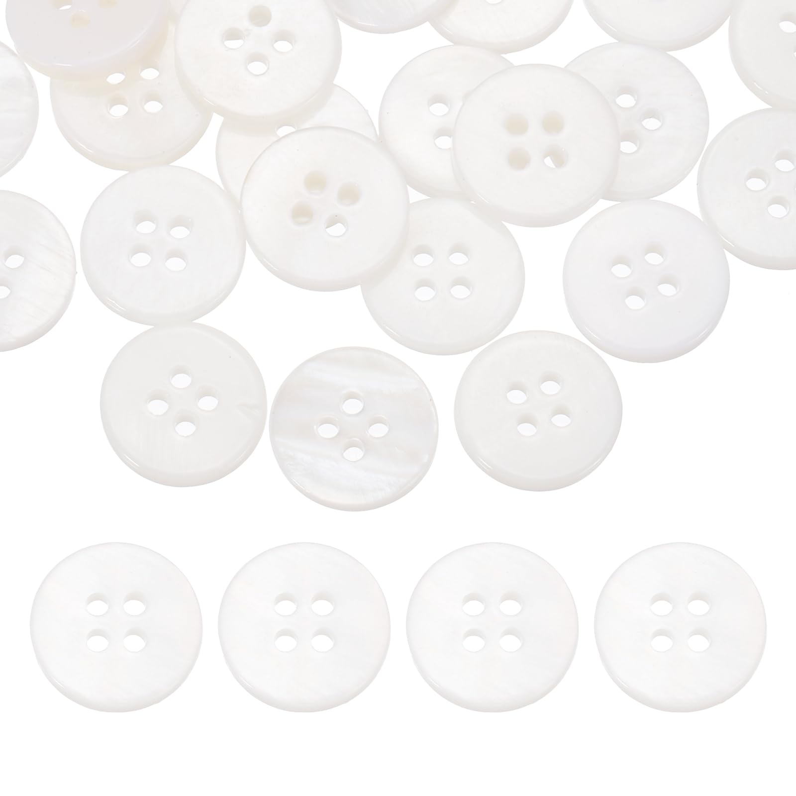 sourcing map 36Pcs Round Natural Shell Buttons,12.5mm 4 Holes Mother of Pearl Craft Seashell Sewing Buttons for Clothes Shirts Dresses Sewing DIY Craft Making, Porcelain White
