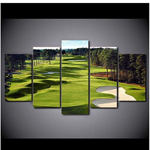 Arte de la pared en lienzo de campo de golf de 5 piezas sin marco para la sala de estar