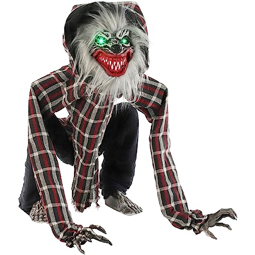 Haunted Hill Farm Squatting Werewolf Animatronic with Movement,Sounds,and Light-Up Eyes