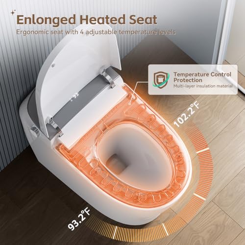 Uncle Brown Luxury Smart Toilet with Bidet Built In, Bidet Toilet with Heated Seat, Elongated Japanese Toilet with Automatic Flush, Dryer, Night Light, Digital Display