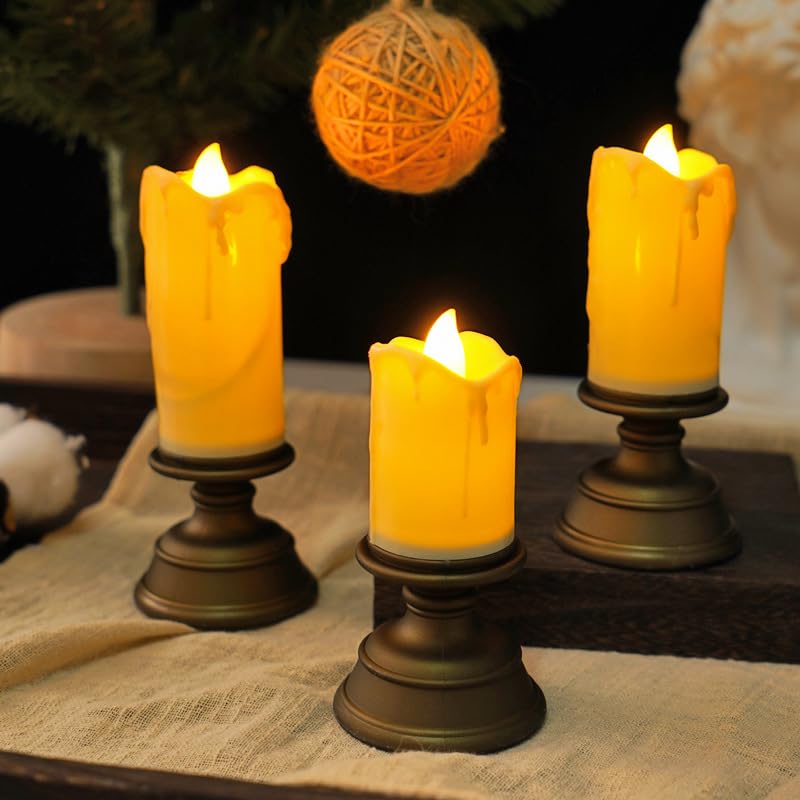 SATYAM KRAFT 3 Pcs LED Tea Light Candles | Flameless, Smokeless, Unscented | for Gifting, Home Decor, Room Decoration Lights, Balcony & Festival, Valentine's Day Decoration Item (Bronze)