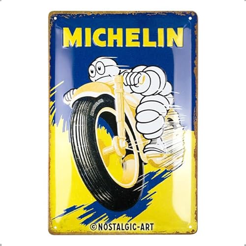 Nostalgic-Art Cartel metálico retro, 20 x 30 cm, Michelin – Motorcycle Bibendum – Idea de regalo para amantes del motor, de metal, diseño vintage