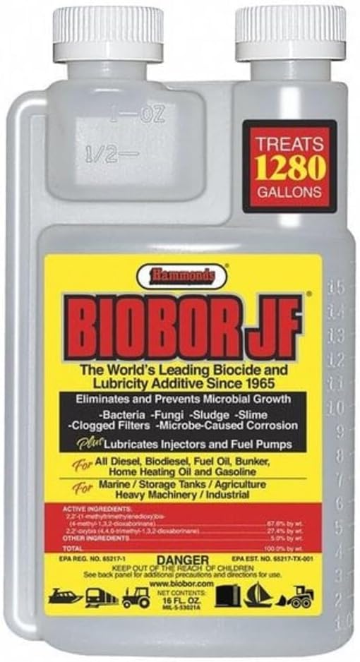 BIOBOR JF Diesel Fuel Additive: Highly Effective Fuel Biocide Supplement, Prevents Corrosion of Fuel Tanks, Increases Lubricity, Dual Phase Chemistry | 16 Ounce, (BB16EZ01US)