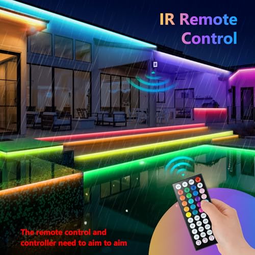 Image of 150Ft Outdoor LED Strip Lights,IP68 Waterproof Color Changing RGB LED Light Strips with IR Remote and APP,24V Music Sync Led Rope Lights,Flexible Outdoor DIY Tape Lights for Balcony Deck Garden-150ft