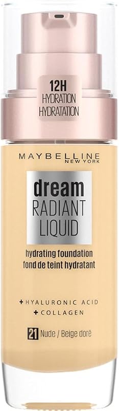Le fond de teint Maybelline Dream Satin Liquid Beige Doré 21 offre un teint parfait et satiné grâce à sa formule riche e