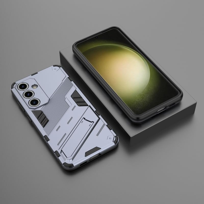 Image of Casodon Rugged Hard Back Case Cover for Samsung Galaxy S24 FE - Military-Grade Armor with Screen & Camera Guard, Dual-Layer Shockproof Design, Raised Edges, and Built-in Kickstand - Space Gray