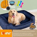 Lovpet® Hundebett Hundekissen Hundekorb Chiller, Inkl. Napf + 3X Kauknochen, Hundesofa Kissen für Kleine, Mittelgroße & Große Hunde, Bezug abnehmbar und waschbar, XL 110 x 75 x 27 cm Navyblau
