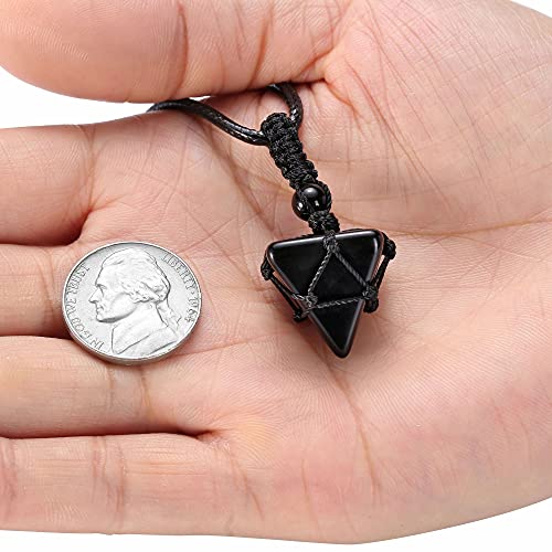 Jovivi 2 Pcs Healing Crystal Necklaces Natural Clear Quartz Black Obsidian Pyramid Gemstone Stone Chakra Poined Pendant Necklaces Adjustable Rope Reiki Quartz Jewelry For Men Women Protection #TOP4