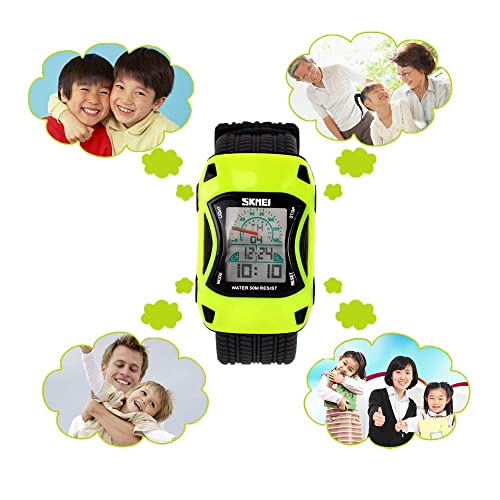FANMIS Children's Car Shaped Multi-Function Waterproof Alarm Stopwatch Sports Watch Students Lovely Gift Green Case Black Rubber Watch - Thumbnail 6