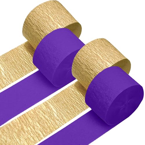 Image of 4 Crepe Paper Streamers Rolls, 328ft Pack of Purple and Gold Crepe Paper for Wedding Graduation Birthday Party Decorations (1.8 inch x 82 ft /Roll)
