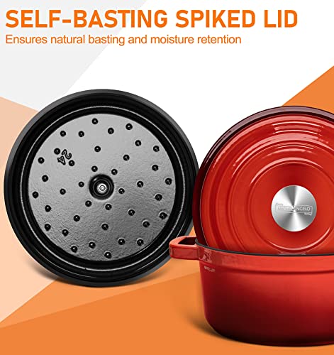 Michelnagelo Enameled Cast Iron Dutch Oven Pot With Lid, 5 Quart Dutch Oven Cast Iron Pot, Enamel Dutch Oven With Lid, 5 Qt Dutch Oven For Bread Baking, Bread Dutch Oven With Silicone Mats, Red #TOP5