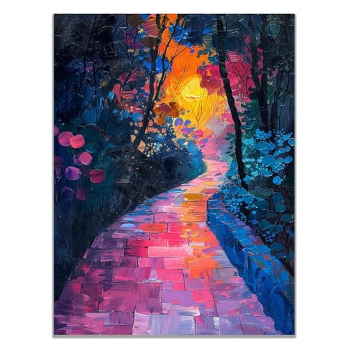 Tableau toile abstrait arbres de campagne 75x115cm sans cadre