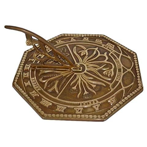 Antique Brass 'Flower' Hexagonal Sundial - 225mm Cover