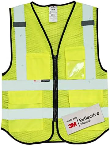 Salzmann 3M Multi Pocket Safety Vest, Highly Breathable Mesh Vest Meets ANSI/ISEA107, Mesh Yellow, XL+