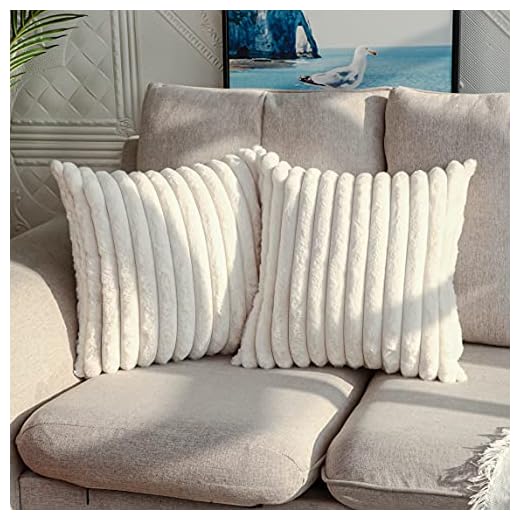 DEELAND Pack of 2,Double-Sided Faux Fur Plush Decorative Throw Pillow Covers Fuzzy Striped Soft Pillowcase Cushion Covers for Sofa Couch Bedroom