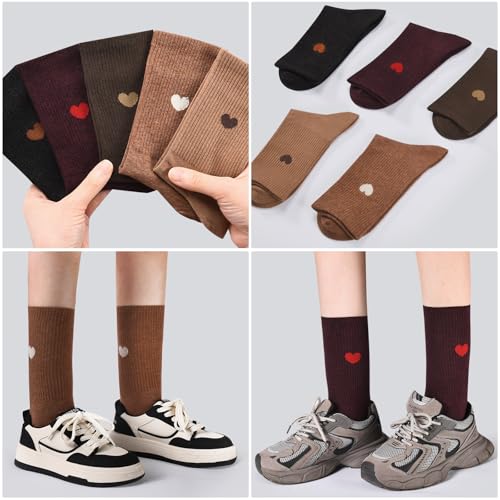 Image of Corlap Women's Cotton Crew Calf Socks - 5 Pairs Ankle High Dress Casual Socks, Fun Cute Heart Gifts for Mom Mother