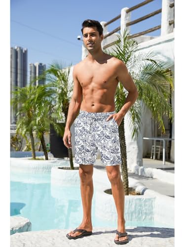 Image of RQP Mens Cotton Linen Shorts Casual Drawstring 7inch Inseam Shorts Stretch Summer Beach Wear