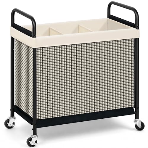 STORAGE MANIAC Rolling Laundry Hamper with Wheels 3-Section Laundry Sorter Rolling Laundrys Basket on Wheels with Removable Bag Clothes Hamper Laundrys Organizer Cart Bathroom Bedroom 120L B
