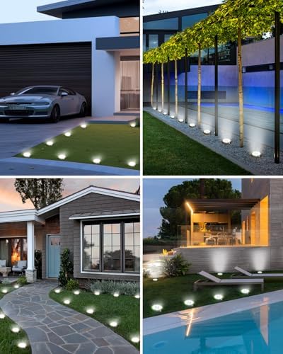 btfarm 16 Pack Solar Lights Outdoor, 8 LED Solar Ground Lights IP65 Waterproof Flat Solar Disc Light, Pathway Lights for Garden Lawn Patio Yard Path Landscape, Cool White - 4