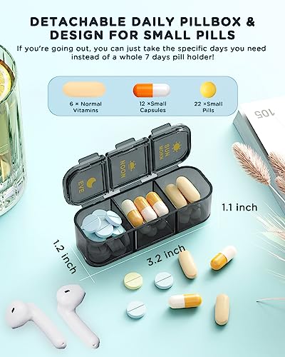 Image of Pill Organizer 3 Times A Day - Acedada Weekly Pill Organizer 3X A Day, Large Pill Box 7 Day Medicine Organizer Pill Case, Pill Container Holder, Daily Pill Box 3 Times A Day, for Vitamin, Black Grey