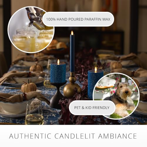 Image of Luminara Flameless Candle Taper (1 inch x 9.5 inch) Melted Top Real Wax Unscented Remote Ready Timer (Blue Opal)