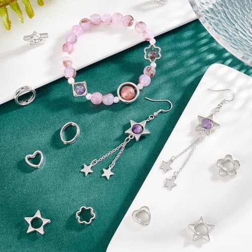 PH PandaHall 180 Stück 9 Stile Perlenrahmen 10~16mm Doppellochrahmen Abstandshalterperlen Kunststoffperlen Hugger Zum Perlenschmuckmachen Silber/Platin