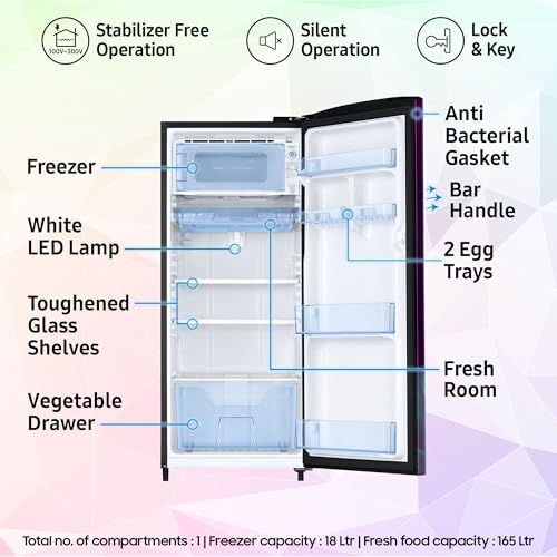 Image of Samsung 183 L, 4 Star, Digital Inverter, Direct-Cool Single Door Refrigerator (RR20H27249R /NL, Paradise Bloom Purple, Single Touch Defrost, 2026 Model)