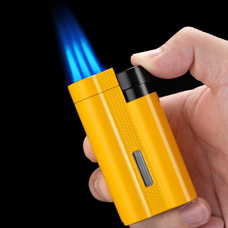 Encendedor para cigarros a prueba de viento con triple llama azul miniatura 2