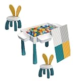 simerlook ブロックプレイ 子ども テーブル 2把椅子セット キッズ チェアー 収納付き ブロックテーブル 多機能 子供 プレイ/学習/絵かき/ダイニング/フィッシュプール 子供デスク ブロック遊び プレゼント (502個の積み木) (S,ホワイト)