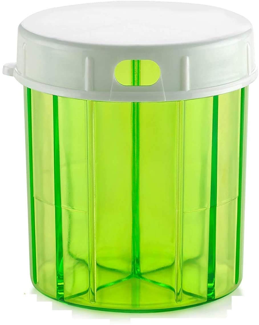 Dispensador de pastillas con cuatro compartimientos, para medicamentos, vitaminas y suplementos. Botella redonda, de MEDca