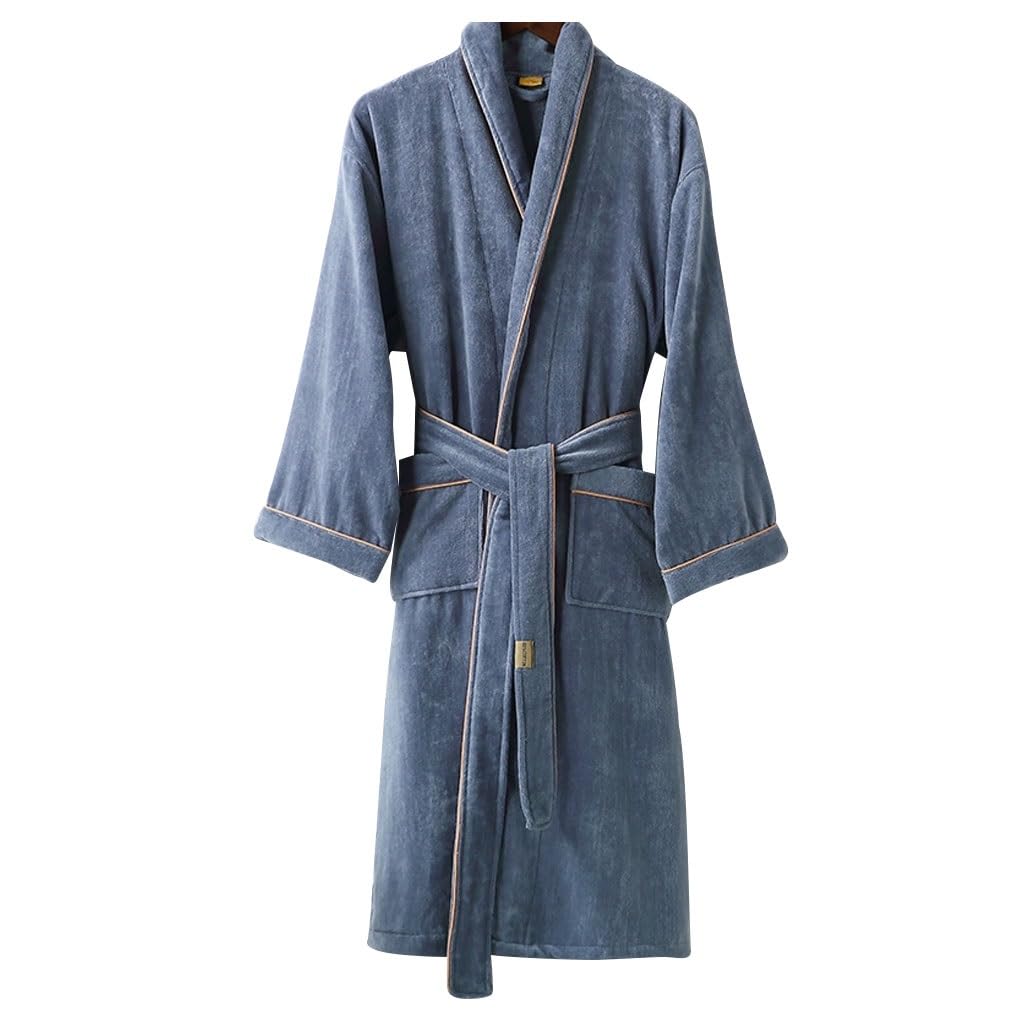 LEIYTFE Albornoz De Algodón para Hotel, Albornoz De Rizo Albornoz 100% Algodón para Hotel SPA, Albornoz Ligero para Hombre Kimono Sleepwear(Blauw,L)