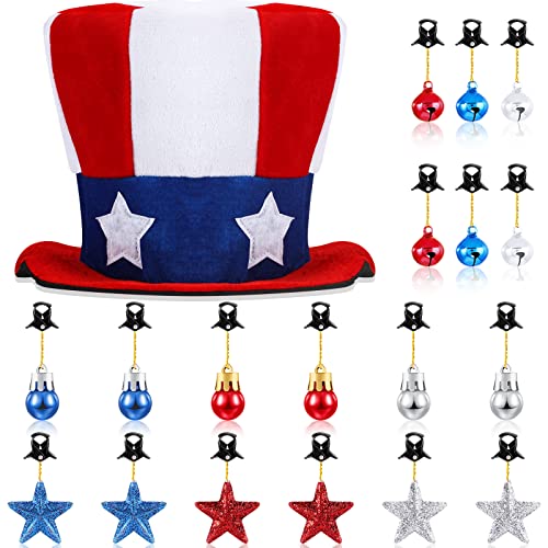 Haysandy 19 Pcs 4th of July Decorations Set Top Hat Patriotic Hat with 18 Pcs Beard Jewelry for Men Halloween Costume Accessories