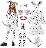 10pcs Dalmatian Costume Kids Girls 101 Days of School Costume 101 Dalmatians Costume Kids Long Sleeve T-shirt with Tutu Dress Knee Socks Tail Paw Gloves Headband Collar Nose DY025M