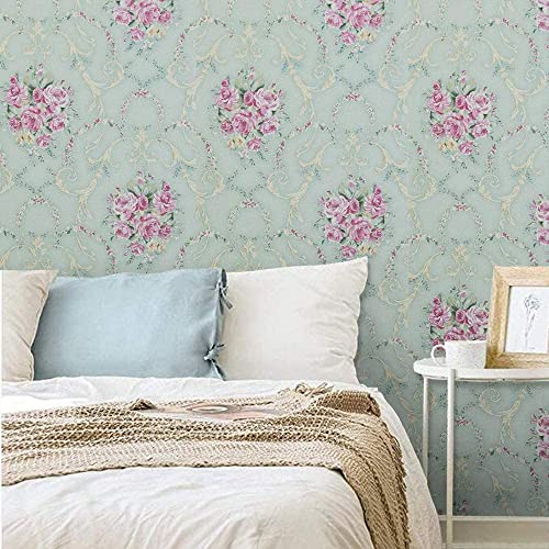 Image of NANA's Collections Blue Vintage Floral Design Wallpaper - Self-Adhesive Waterproof Peel & Stick Wall Paper for Living Room, Bedroom, Kitchen - 45cm x 1000cm Roll