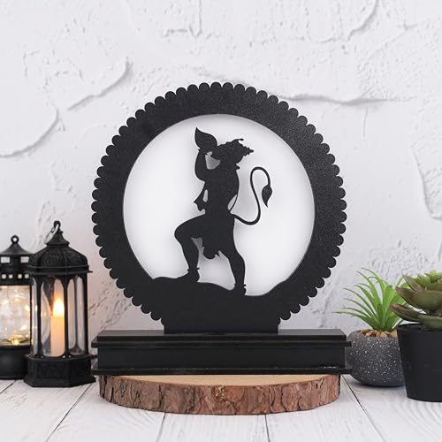 Image of Ethereal Hanuman LED Backlit Table Lamp - 8.25 inch Illuminated MDF Wooden & Acrylic Light With Power Adapter For Worship & Home Decor