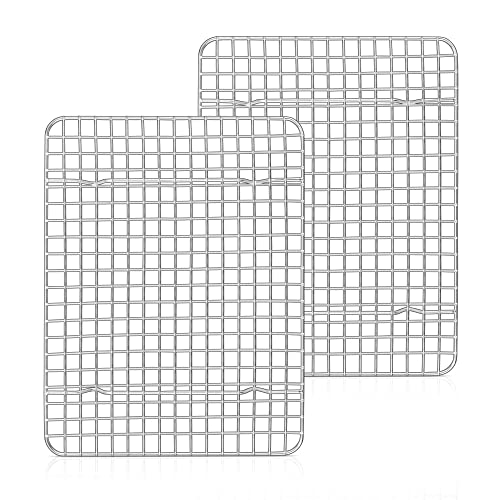 Herogo Juego de rejillas de enfriamiento de acero inoxidable, juego de 2 unidades, 30 x 23 x 2 cm, bandejas de horno grandes, rejilla rectangular de metal para hornear, enfriar, cocinar, asar,