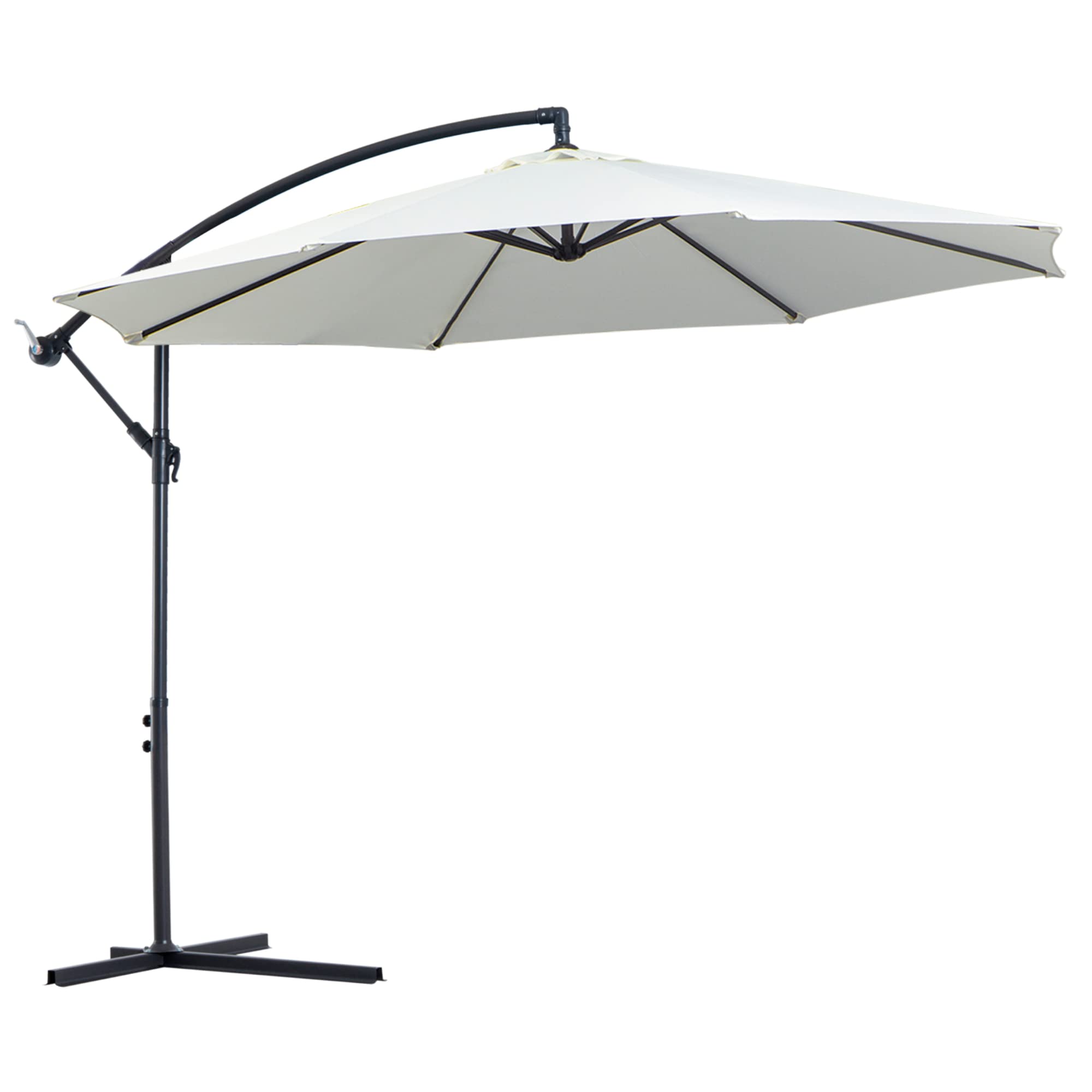 Outsunny Sombrilla de Jardín Ø300x250 cm Parasol Excéntrico Inclinable con Manivela Base Cruzada y Soporte de Acero Protección Solar para Terraza Exterior