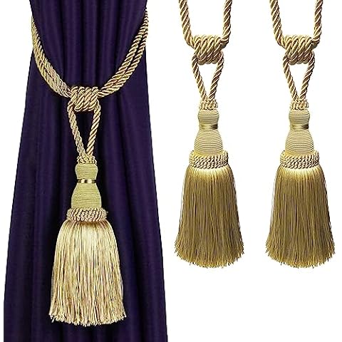 BEL AVENIR 2 Pack Curtain Tiebacks Tassel Drapery Tie-Backs Rope Handmade Holdbacks Home Office Hotel Decorative (Gold) Cover