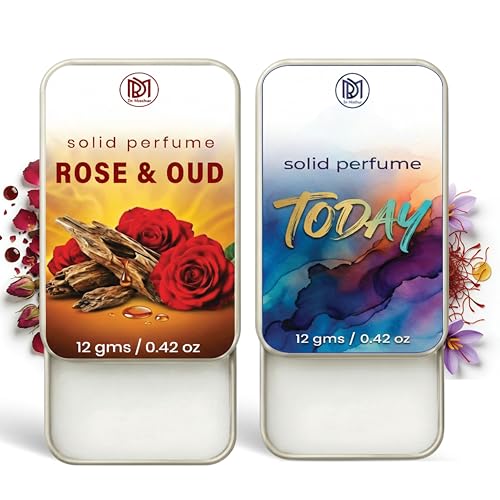 Image of Dr.Mashur Solid Perfume |Rose & Oud&Today Alcohol Free Wax Perfume Balm, Long Lasting | Pocket Tin 12g, Pack Of 2| Non Greasy Smooth Glide, Travel Friendly Men And Women