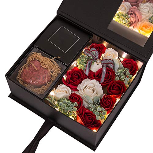 AOZBZ Soap Rose Flower Gift Box, Flora Scented Roses Flower Bath Soap, Rose Soap Set with Cupid Pattern Soap, Rose Soap, String Light, Best Gift fo Valentine Day Mothers Day Anniversary (Red)