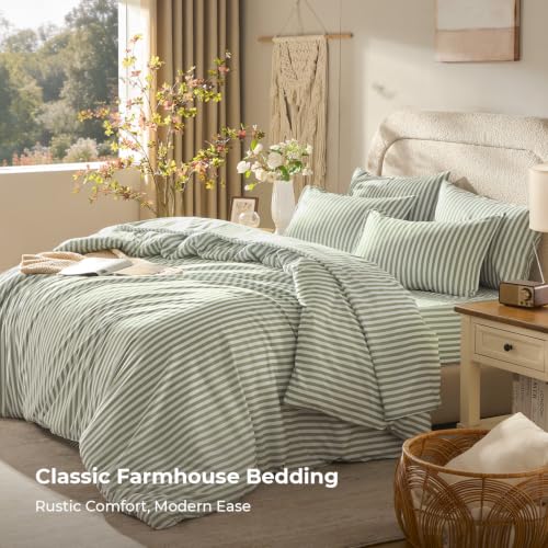 Litanika Full Comforter Sets 7 Pieces Sage Green White Striped by Litanika - Used condition - Image 2