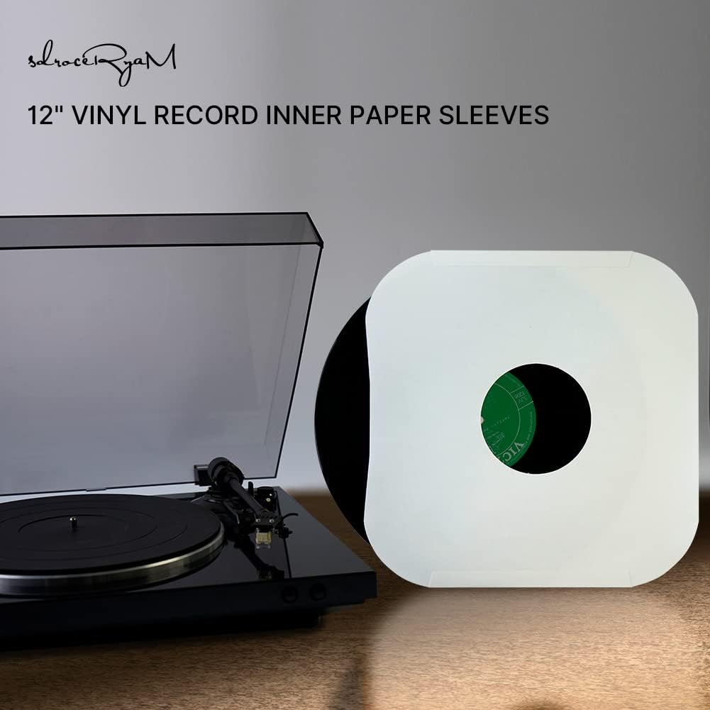 sdroceRyaM 12 Inches Vinyl Record Inner Paper Sleeves - 100g Anti-Static White Kraft Paper Protection Covers for 12'' 33 RPM LP Record Vinyl - 20 Pack