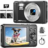 ZMOQNG Digitalkamera 4K 64MP Autofokus mit 32GB SD-Karte, 2,8' Bildschirm Kompakte Vlogging-Kamera mit 2 Akkus, für Kinder und Anfänger