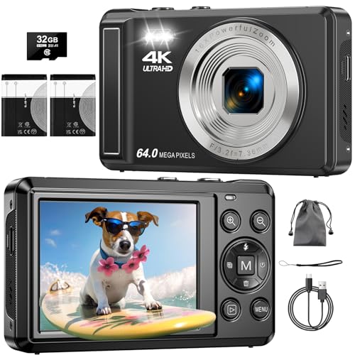 ZMOQNG Digital Camera 4K 64MP Autofocus with 32GB SD Card, 2.8