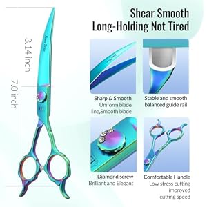 Dog Grooming Scissors: 7" Curved Pet Shears Made Of Japanese 440C for Trimming Dogs Cats and Other Pets Green Dog Grooming Scissors: 7″ Curved Pet Shears Made Of Japanese 440C for Trimming Dogs Cats and Other Pets Green