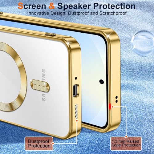 Image of VONZEE Clear Logo Electroplating Transparent Case for Samsung Galaxy A26 5G, Magnetic Plating Electroplate TPU Cover, Individual Camera Protection for Each Lens- Gold